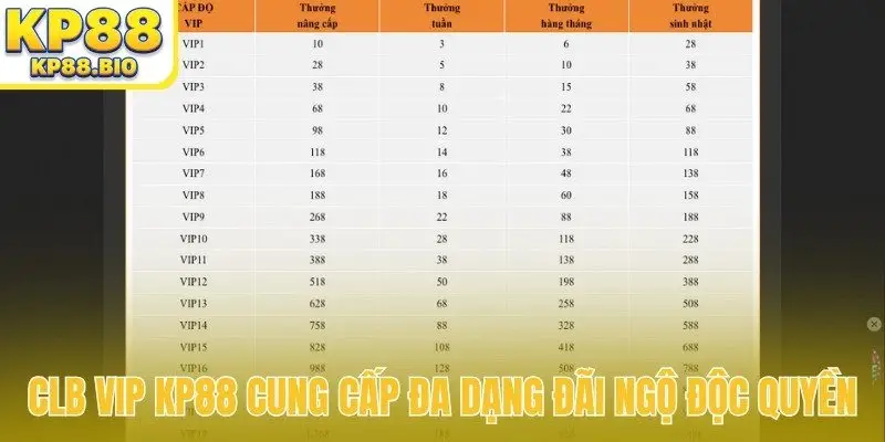 CLB VIP KP88 cung cấp đa dạng đãi ngộ độc quyền